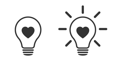 Light bulb, love, heart. Icon set