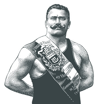 Aathlete, award, bodybuilder, champion, character, coach. Hand drawn engraving vintage style illustrations.