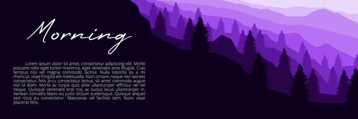 landscape mountain forest vector illustration for web banner, background template, wallpaper, banner template, and tourism background design