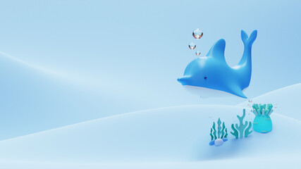 World Oceans Day Landing Page Template With Dolphin 3D Rendering