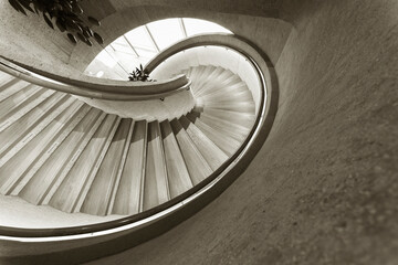 Modern spiral staircase. Contemporary architecture abstarct background