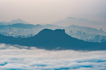 Idyllic landscape of natural landmark mountain Lion Rock in Hong Kong