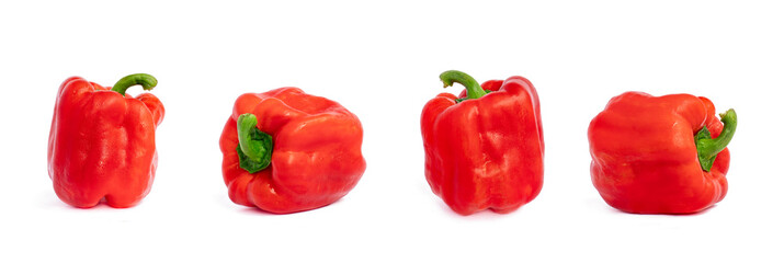Collection of red bell pepper cut in half isolated on white background with clipping​ path​