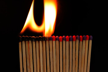 Matches stand in a row and light up, damage