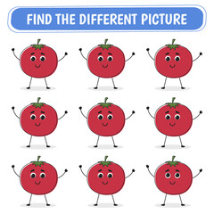 Game for kids.  Find a different tomato  among the same ones. Vector illustration