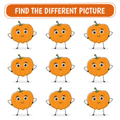 Game for kids.  Find a different pumpkin  among the same ones. Vector illustration