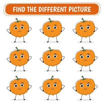 Game for kids.  Find a different pumpkin  among the same ones. Vector illustration