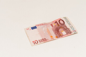 European currency, euro banknote on white background
