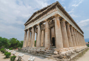The ancient Temple of Hephaestus, a doric greek temple in the north-west side of the Agora of Athens, Greece.