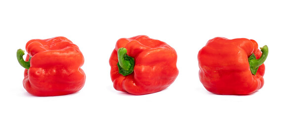 Collection of red bell pepper cut in half isolated on white background with clipping​ path​
