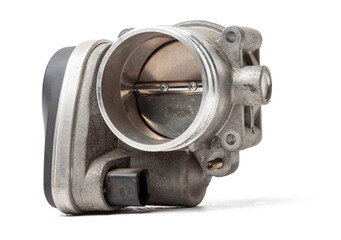 Obraz premium car part engine throttle valve opened by the gas pedal to supply more air to the engine. spare parts catalog for vehicles from the junkyard.