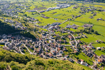 Aerial view of the media Valtellina in the Villapinta area, Italy