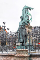 Fototapeta premium Maximilians-Fountain (Maximiliansbrunnen, created in 1888) on Maximilians-Square. Fountain takes its name from Bavarian king Maximilian I Joseph. Bamberg, Frankonia, Bavaria, Germany.