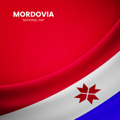 Creative Mordovia flag on fabric texture. Vintage style national day background
