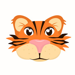 funny vector illustration of a tiger's face isolated on a white background