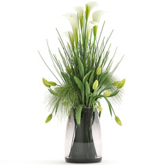 3D illustration bouquet of green tulips in a vase