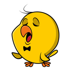 Little Yellow Bird cartoon characters singing with serious facial expression, suitable for sticker, mascot and logo for pet store