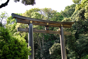 Japanese torii gate at Meiji shrine.