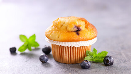 close up on blueberry muffin
