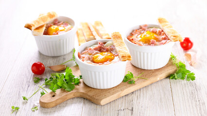 baked egg with cream and bacon