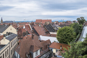 Fototapeta na wymiar Panoramic view of Bamberg historic center from Bamberger Rose garden. Bamberg, Upper Franconia, Germany.