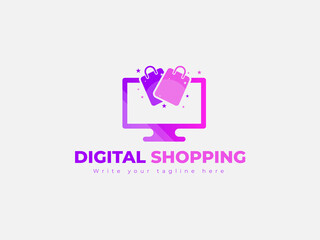 Shopping logo design concept for computer, online shopping