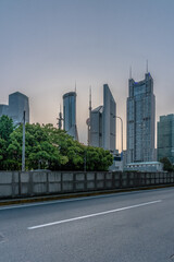 Fototapeta na wymiar The modern architectures in Shanghai, China, at sunset.