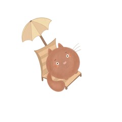 Illustration of a cute, fat, round cat. Illustration for postcards, stickers, fabric, clothing. Children's imagination