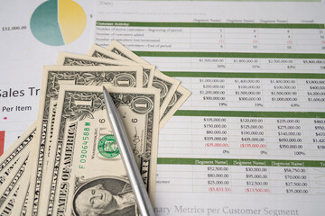 US dollar banknotes money on chart graph paper. Financial development, Banking Account, Statistics, Investment Analytic research data economy, trading, Business company concept.