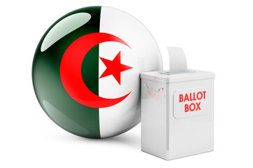 Ballot box with Algerian flag. Election in Algeria. 3D rendering