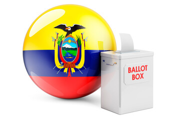 Ballot box with Ecuadorian flag. Election in Ecuador. 3D rendering
