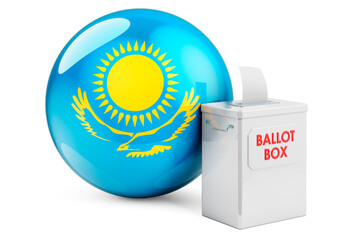 Ballot box with Kazakh flag. Election in Kazakhstan. 3D rendering