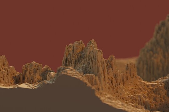 voxels mountains 3D computer generated landscape.