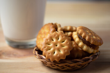 Pineapple cookies on wooden background Thai snack food
