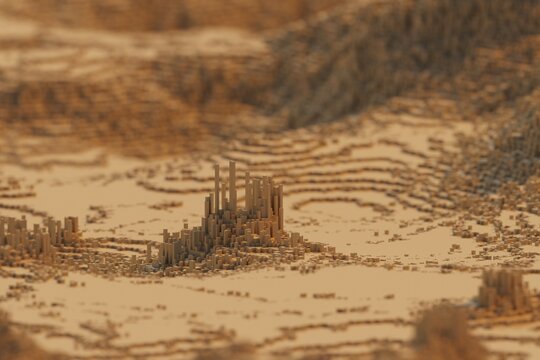 voxels mountains 3D computer generated landscape.