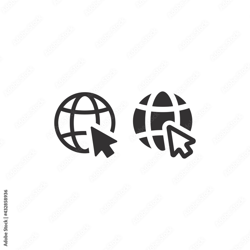 Wall mural globe and mouse arrow web black vector icon. planet and cursor, website symbol.