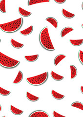  Seameless fresh Pattern with Fruit Watermelon on White Background. Perfect for wrapping paper, curtains, tablecloths, bed sheets and more