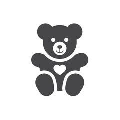 Teddy bear black vector icon. Kids and baby soft toy symbol.