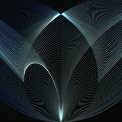 colored linear pattern of light stripes and lines on a dark background. graphic design. abstraction. shapes from mesh, waves, geometry. transparent. play of color. gradient. web