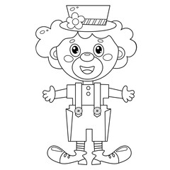 Coloring Page Outline of cartoon circus clown on white background. Coloring Book for kids.