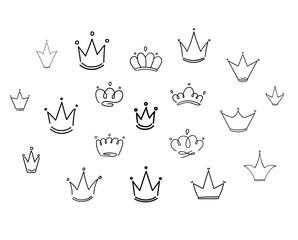 Set of hand drawn crowns in different shapes.