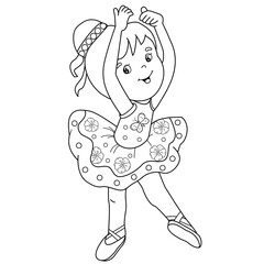 Coloring Page Outline Of cartoon ballet dancer or ballerina. A little girl is dancing. Coloring Book for kids.