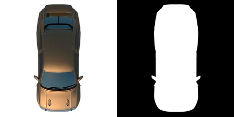 Sport Car city tourism transport 1990s 1- Top view white background alpha png 3D Rendering Ilustracion 3D