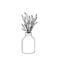 Outline flower in a pot. Line art blossom. Spring plant. Summer herb. Digital