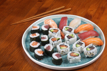 Sushi variety as oriental food