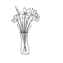 Outline flower in a pot. Line art blossom. Spring plant. Summer herb. Digital