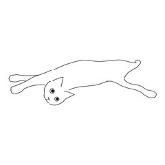 猫の全身イラスト　寝転びながら伸びる猫