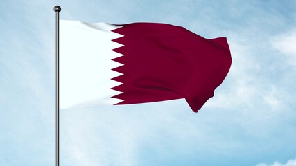 3D Illustration of The national flag of Qatar is in the ratio of 11:28. It is maroon with a broad...