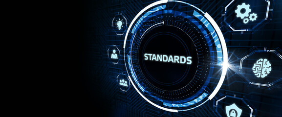 Standards compliant check, Quality assurance and control. Business and technology concept.