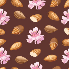 Seamless vector pattern with almond nuts. Vector illustration